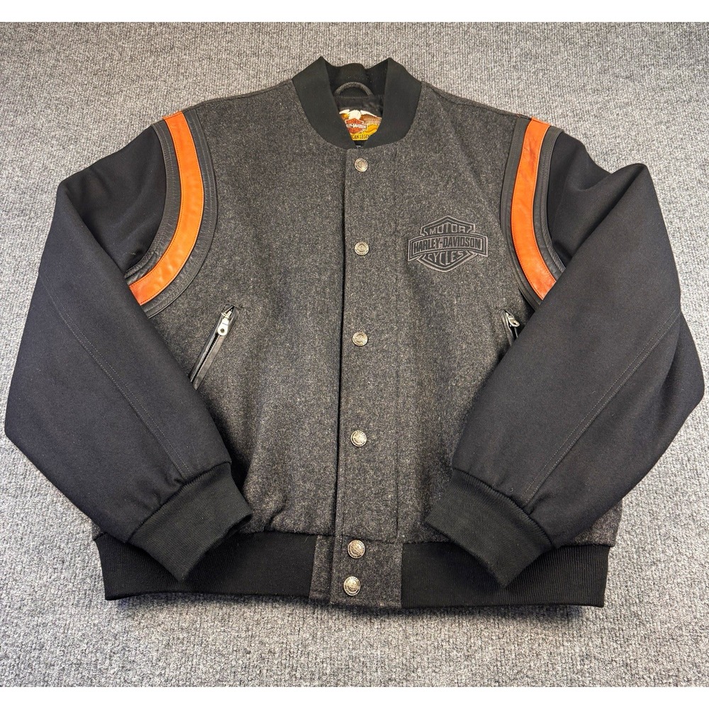 Vintage 90s Harley Davidson Wool Leather Varsity Jacket Mens M Embroidered